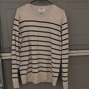 Old Navy Men's Crewneck Sweater - Beige and Black Stripes